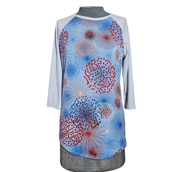 Americana 4th of July Firework Print Baseball Tee Size XS - Picture 1 of 4